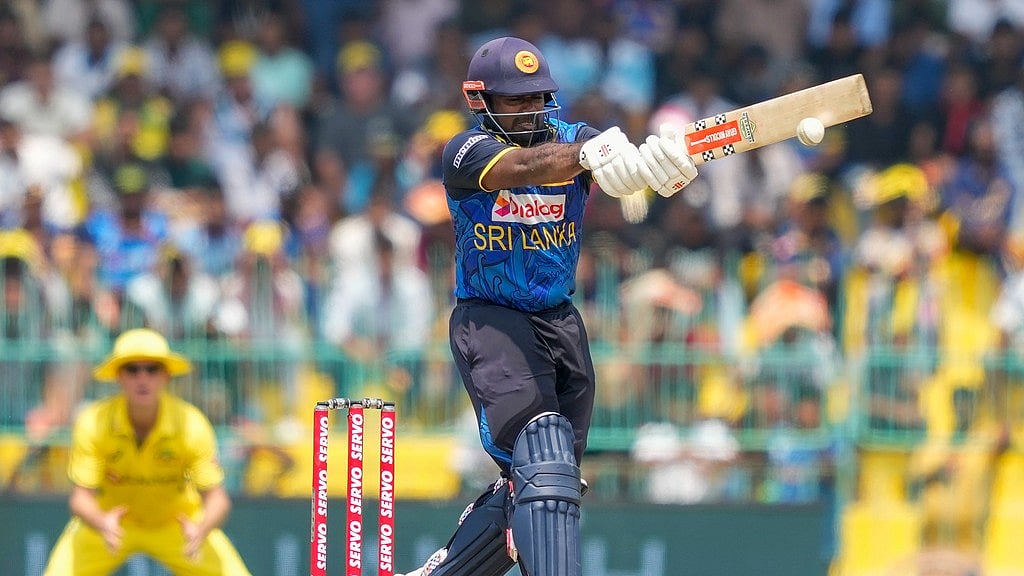 AP Photo/Eranga Jayawardena : Sri Lanka's Captain Charith Asalanka plays a shot during the first ODI cricket match between Sri Lanka and Australia in Colombo, Sri Lanka, Wednesday, Feb. 12, 2025.