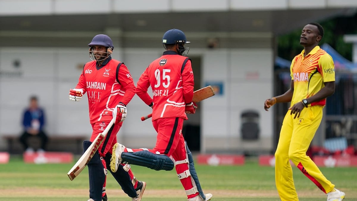 Photo: X | Kakeeto Gonzaga : Bahrain cricket team players during a match against Uganda.