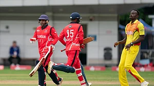 Photo: X | Kakeeto Gonzaga : Bahrain cricket team players during a match against Uganda.