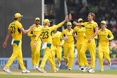 SL vs AUS 1st ODI: Australia's Spencer Johnson celebrates the wicket of Sri Lanka's Kamindu Mendis
