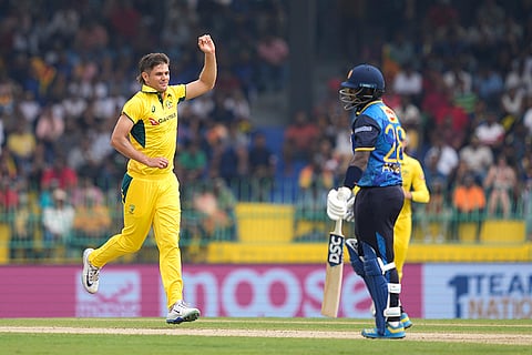 SL vs AUS 1st ODI: Australia's Aaron Hardie celebrates the wicket of Sri Lanka's Avishka Fernando