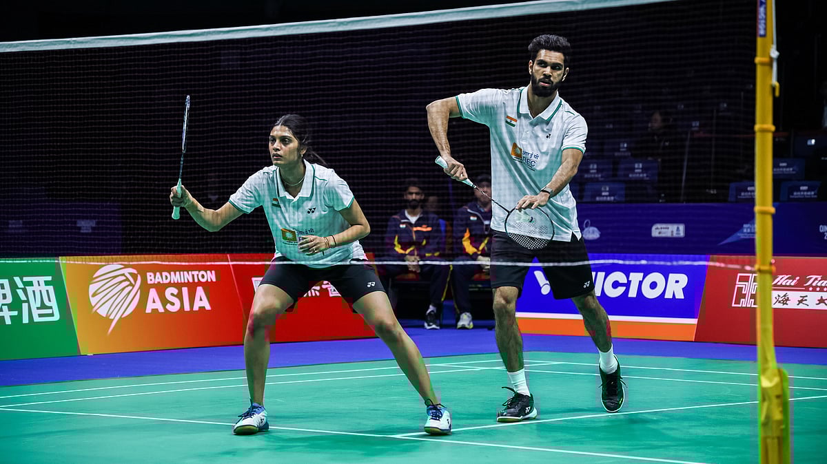 Photo: Badminton Asia  : India's Tanisha Crasto (left) and Dhruv Kapila in action against South Korea at Badminton Asia Mixed Team Championship.