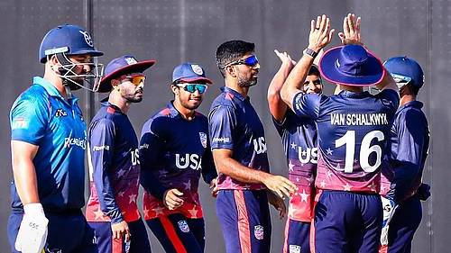 | Photo: X/usacricket : File photo of USA cricket team in action against Namibia.