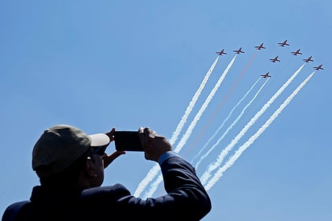 Aero India 2025: Surya Kiran Aerobatic Team perform maneuvers