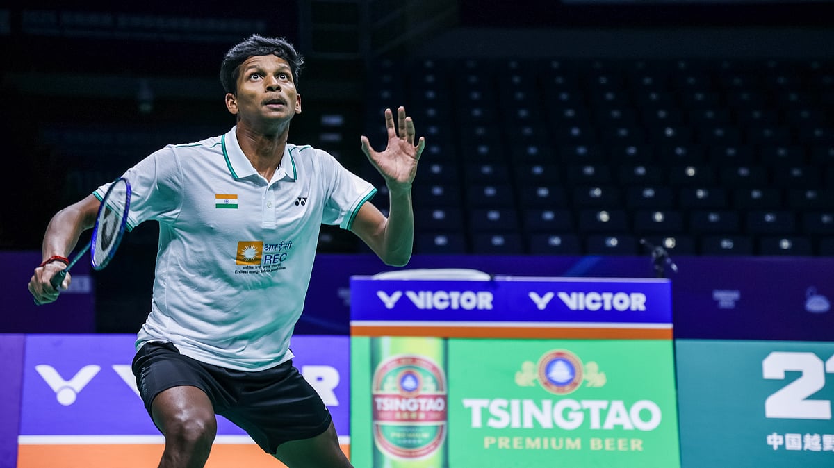 Badminton Asia : Sathish Kumar in action versus South Korea at BAMTC 2025. 