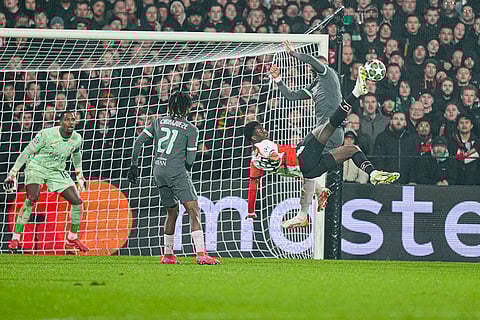 Champions League playoff first leg: Feyenoord's Ibrahim Osman attempts a bicycle kick
