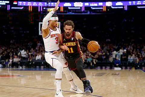 NBA 2024-25: Knicks guard Josh Hart defends against Hawks guard Trae Young