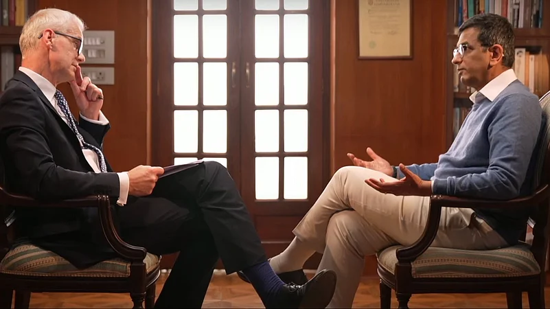 EX-CJI DY Chandrachud with Stephen Sackur during the BBC interview.
