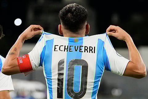 U-20 South American Championship: Argentina's Claudio Echeverri celebrates scoring his side's opening goal 