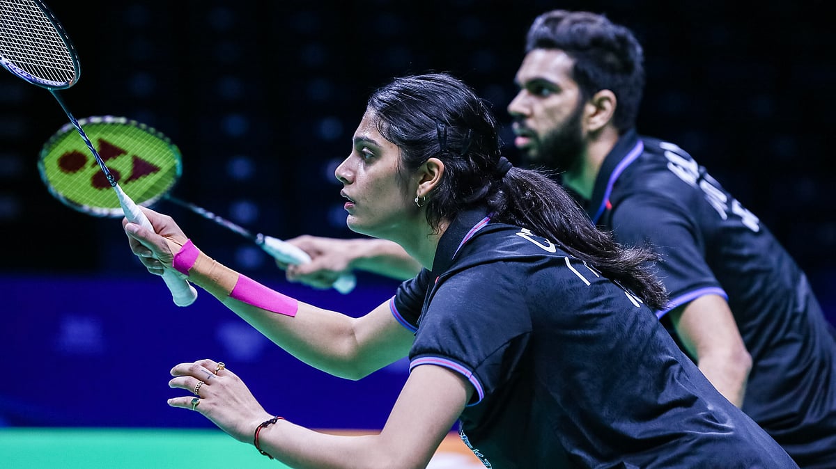 Badminton Asia : Tanisha Crasto and Dhruv Kapila in action against Japan at BAMTC 2025.