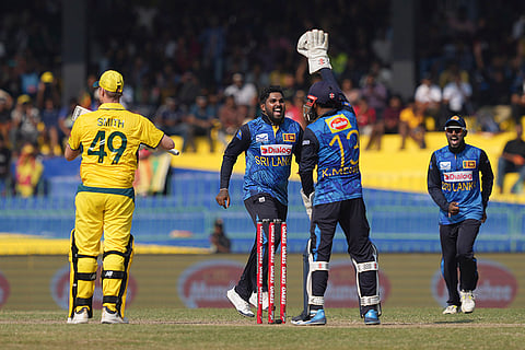 SL vs AUS 2nd ODI: Sri Lanka's Wanindu Hasaranga celebrates the wicket of Australia's Steven Smith