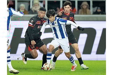 Europa League playoff 1st Leg: Real Sociedad's Takefusa Kubo dribbles