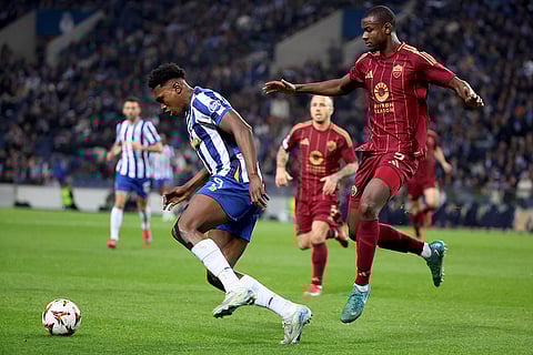 Europa League playoff 1st Leg: Roma's Evan Ndicka vies for the ball with Porto's Samu Omorodion
