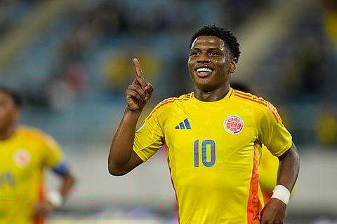U-20 South American Championship: Colombia's Oscar Perea celebrates after scoring his side's opening goal