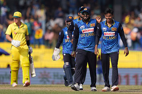 SL vs AUS 2nd ODI: Sri Lanka's Danith Wellalage celebrates the wicket of Ben Dwarshuis