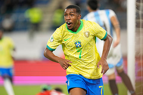 U-20 South American Championship: Brazil's Rayan celebrates scoring his side's opening goal