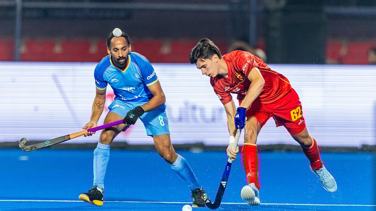 Photo: FIH Pro League : India's Hardik Singh during the hockey match against Spain in the FIH Pro League 2024-25.