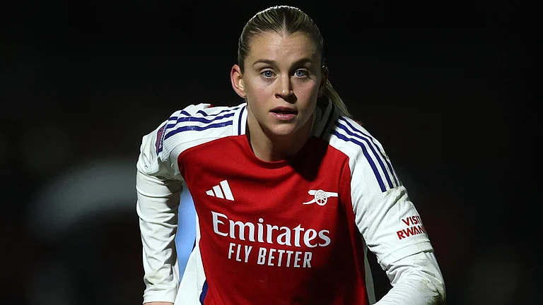 Alessia Russo of Arsenal in action in the League Cup semi-final against Manchester City - null