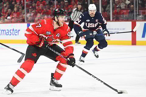 4 Nations Hockey USA vs Canada: Canada's Connor McDavid skates on his way to scoring