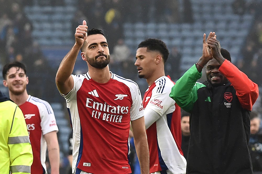 | Photo: AP/Rui Vieira : Premier League 2024-25: Arsenal's Mikel Merino celebrates after the match