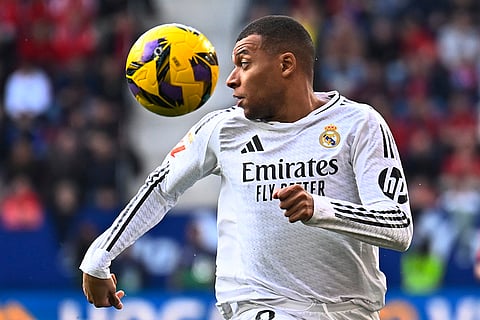 La Liga  2024-25: Real Madrid's Kylian Mbappe controls the ball
