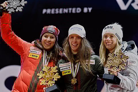 Austria Ski Worlds: Women's slalom podium ceremony