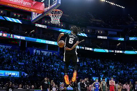Slam Dunk Contest: San Antonio Spurs guard Stephon Castle dunks