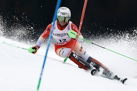 Austria Ski Worlds: Switzerland's Camille Rast competes in a slalom run of