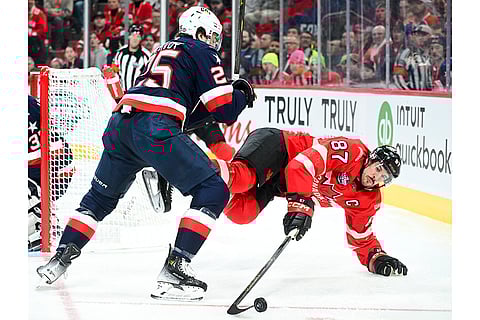 4 Nations Hockey USA vs Canada: Canada's Sidney Crosby is upended by United States' Charlie McAvoy