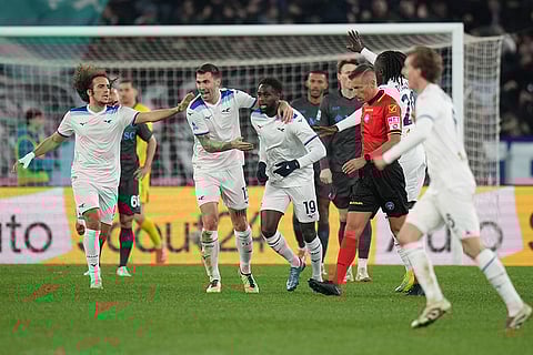 Serie A 2024-25: Lazio's Boulaye Dia (19) is congratulated after scoring his side's 2nd goal