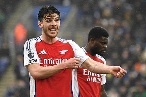 Premier League 2024-25: Arsenal's Declan Rice reacts