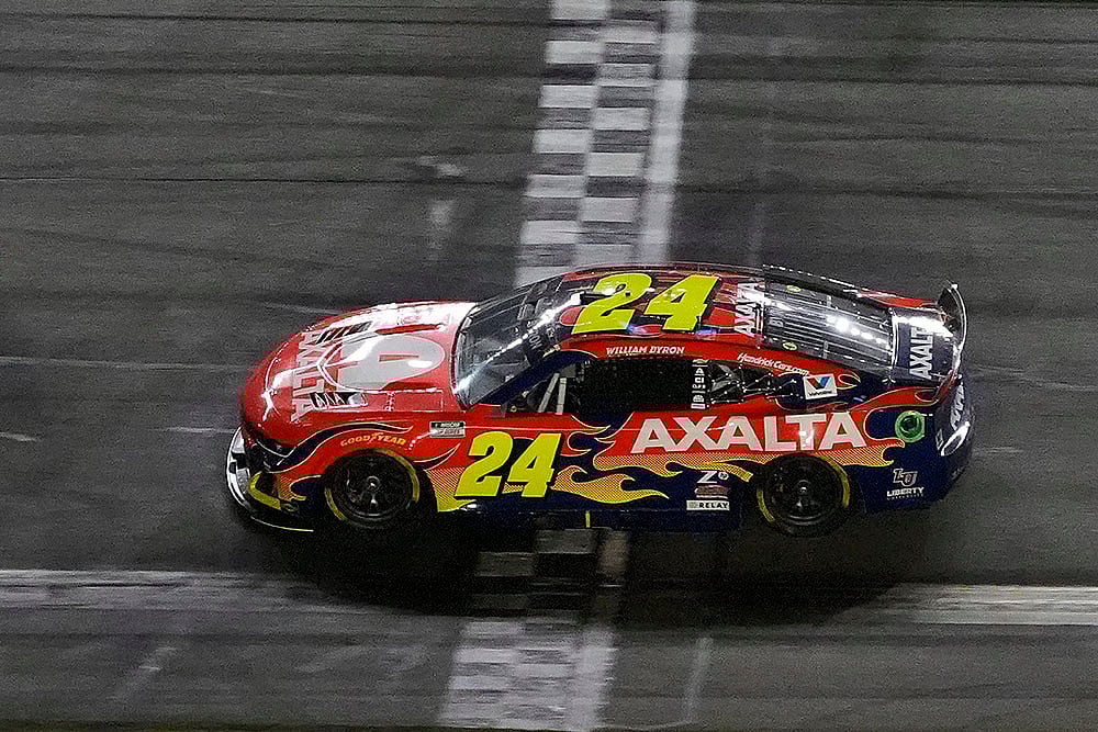 | Photo: AP/Chris O'Meara : NASCAR Daytona 500: William Byron crosses the finish line