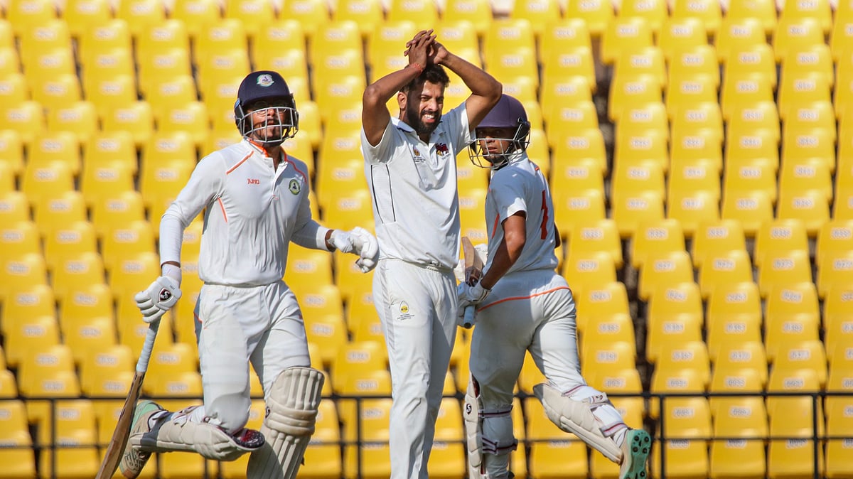 PTI : Vidarbha batters Danish Malewar and Yash Rathod, left, run between the wickets on the first day of a Ranji Trophy semi-final cricket match between Mumbai and Vidarbha, at VCA stadium in Nagpur, Maharashtra, Monday, Feb. 17, 2025.