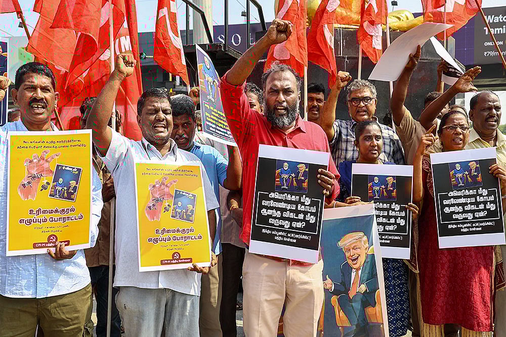 | Photo: PTI/R Senthilkumar : CPI-M protest against Centre in Chennai