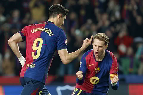 La Liga 2024-25: Barcelona's Robert Lewandowski celebrates after scoring his side's opening goal