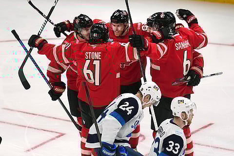 4 Nations Face-Off, Canada vs Finland: Canada celebrates after a goal by Connor McDavid
