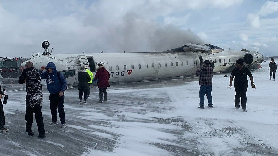 X/@Huberton : Delta Airline plane flipped after crash in Canada's Toronto