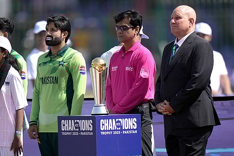 Champions Trophy 2025 Match 1, PAK vs NZ: Pakistan's Mohammad Rizwan, left, and stand with officials