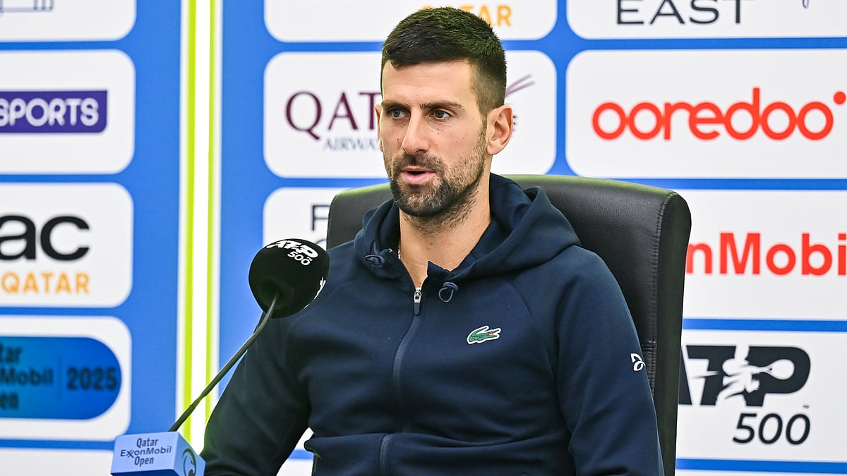 Novak Djokovic speaks to reporters at the Qatar Open.