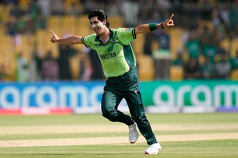 Champions Trophy 2025 Match 1, PAK vs NZ: Pakistan's Naseem Shah celebrates after taking the wicket of New Zealand's Kane Williamson