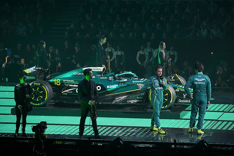 F1 75 Live launch event at the O2 arena in London: The new car of Aston Martin driver Lance Stroll