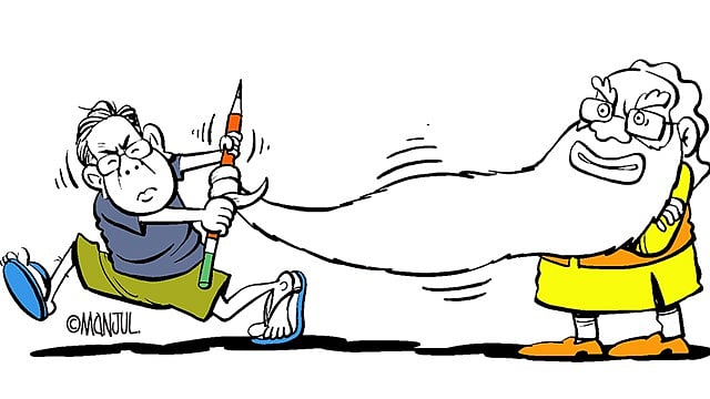 Manjul  : A cartoon by Manjul satarising the growing tension between cartoonists and government censorship.