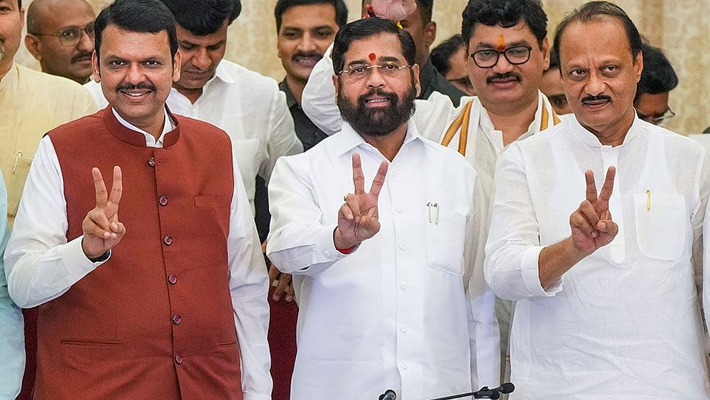 Mahayuti press conference after winning Maharashtra Assembly Election - Photo: PTI/Shashank Parade