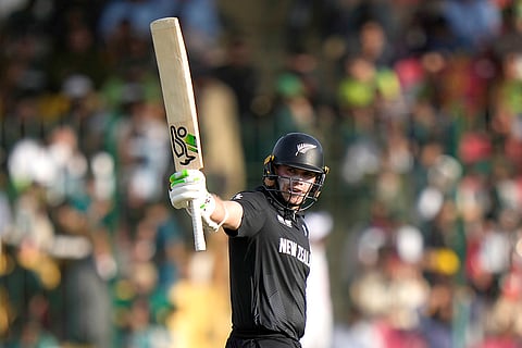 Champions Trophy 2025 Match 1, PAK vs NZ: New Zealand's Tom Latham celebrates after scoring fifty