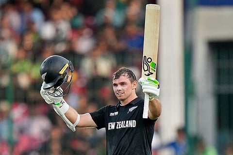 Champions Trophy 2025 Match 1, PAK vs NZ: New Zealand's Tom Latham celebrates after scoring century