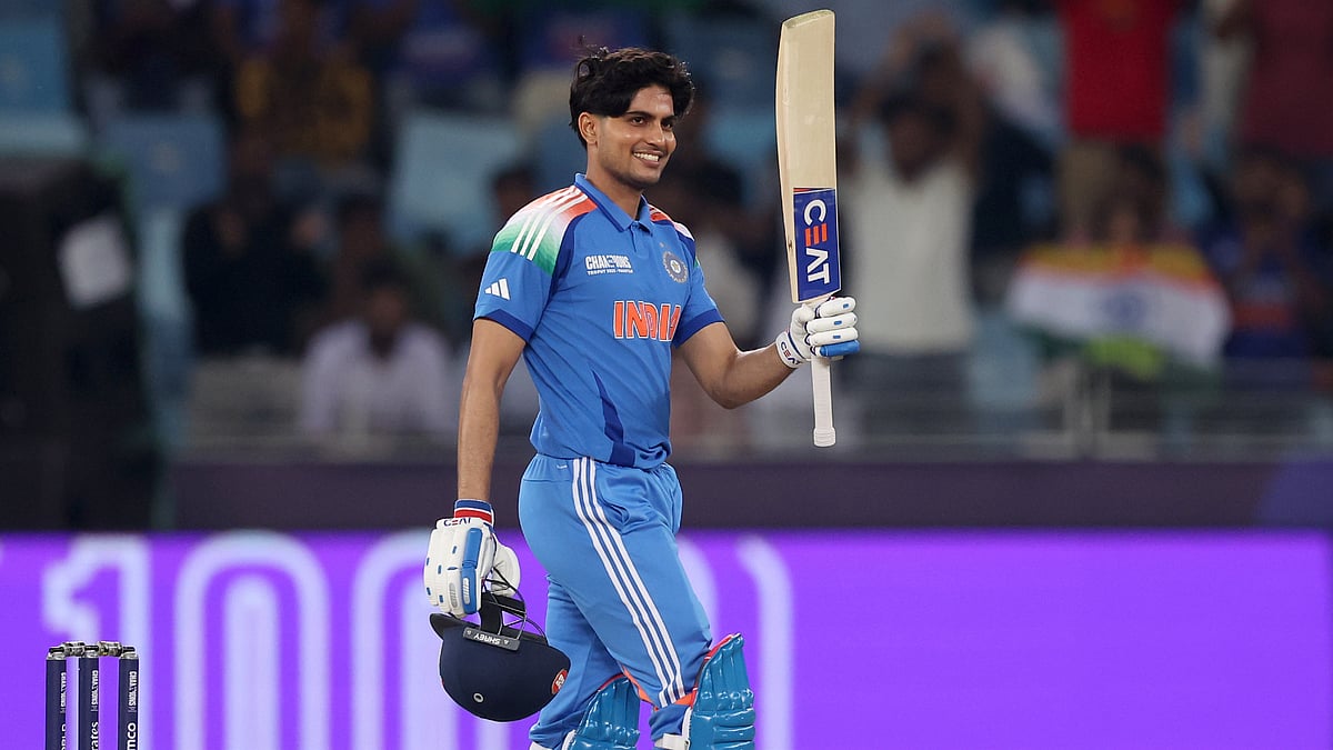 Shubman Gill celebrates his century against Bangladesh