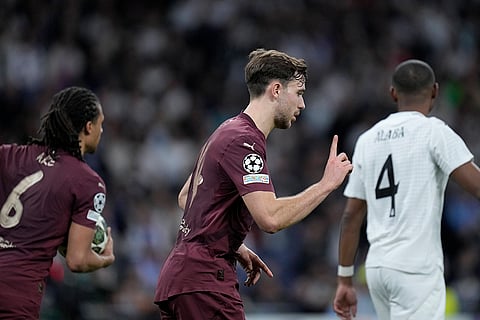 Champions League playoff second leg: Manchester City's Nico Gonzalez reacts after scoring his side's first goal