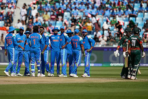 Champions Trophy 2025 Match 2, IND vs BAN: India's Axar Patel celebrates after the dismissal of Bangladesh's Tanzid Hasan