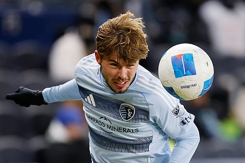 CONCACAF Champions Cup: Sporting Kansas City midfielder Jake Davis heads the ball