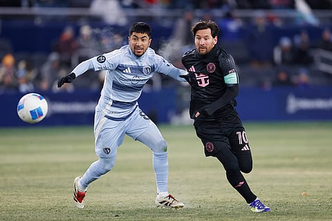 CONCACAF Champions Cup: Sporting KC's Memo Rodríguez and Inter Miami's Lionel Messi compete for the ball